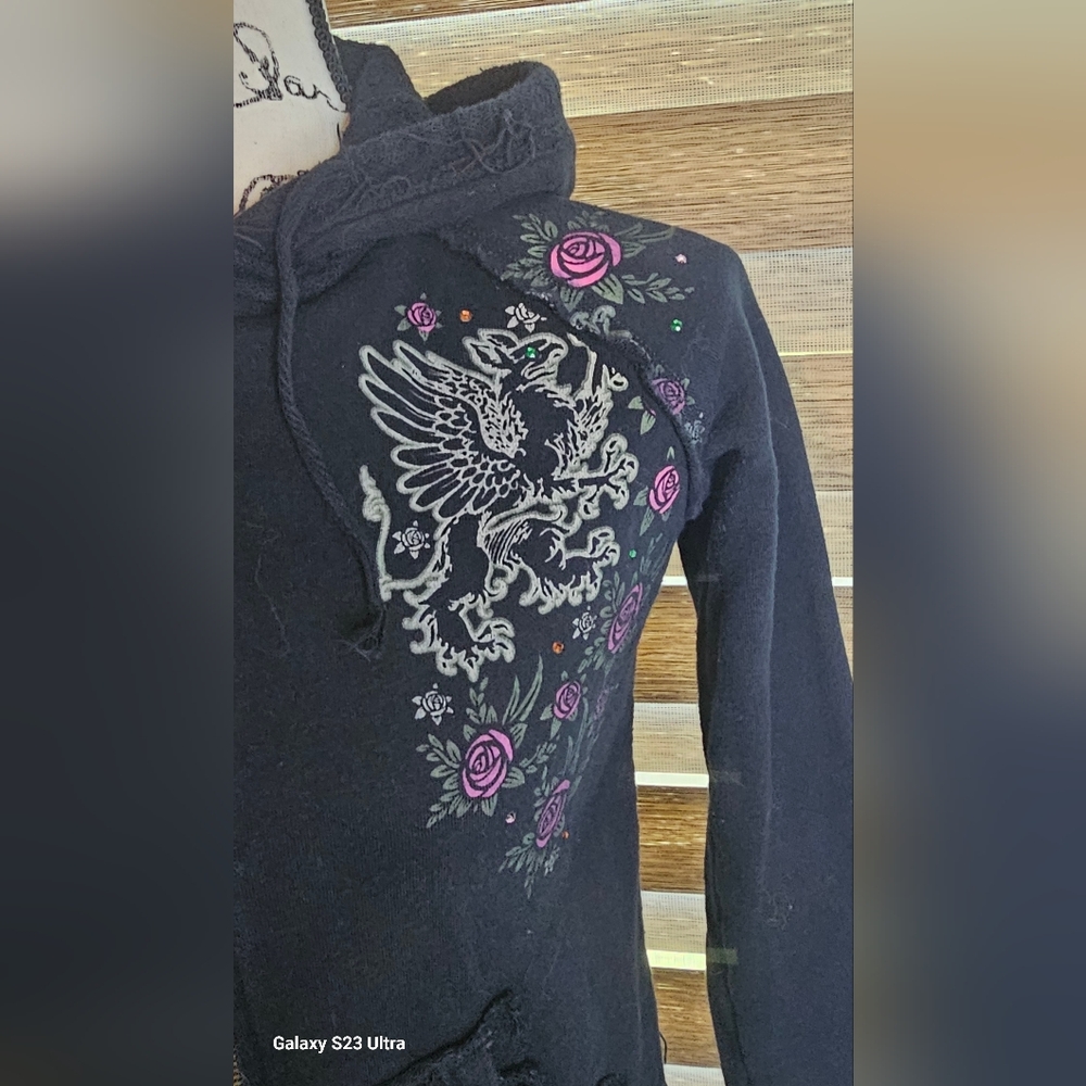 Hard Rock Cafe New York skeleton zip-up hoodie black purple distressed jacket - Picture 4 of 11